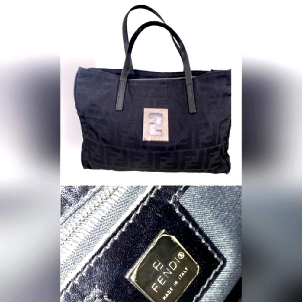 Fendi Black Tote with Silver Emblem Zucca